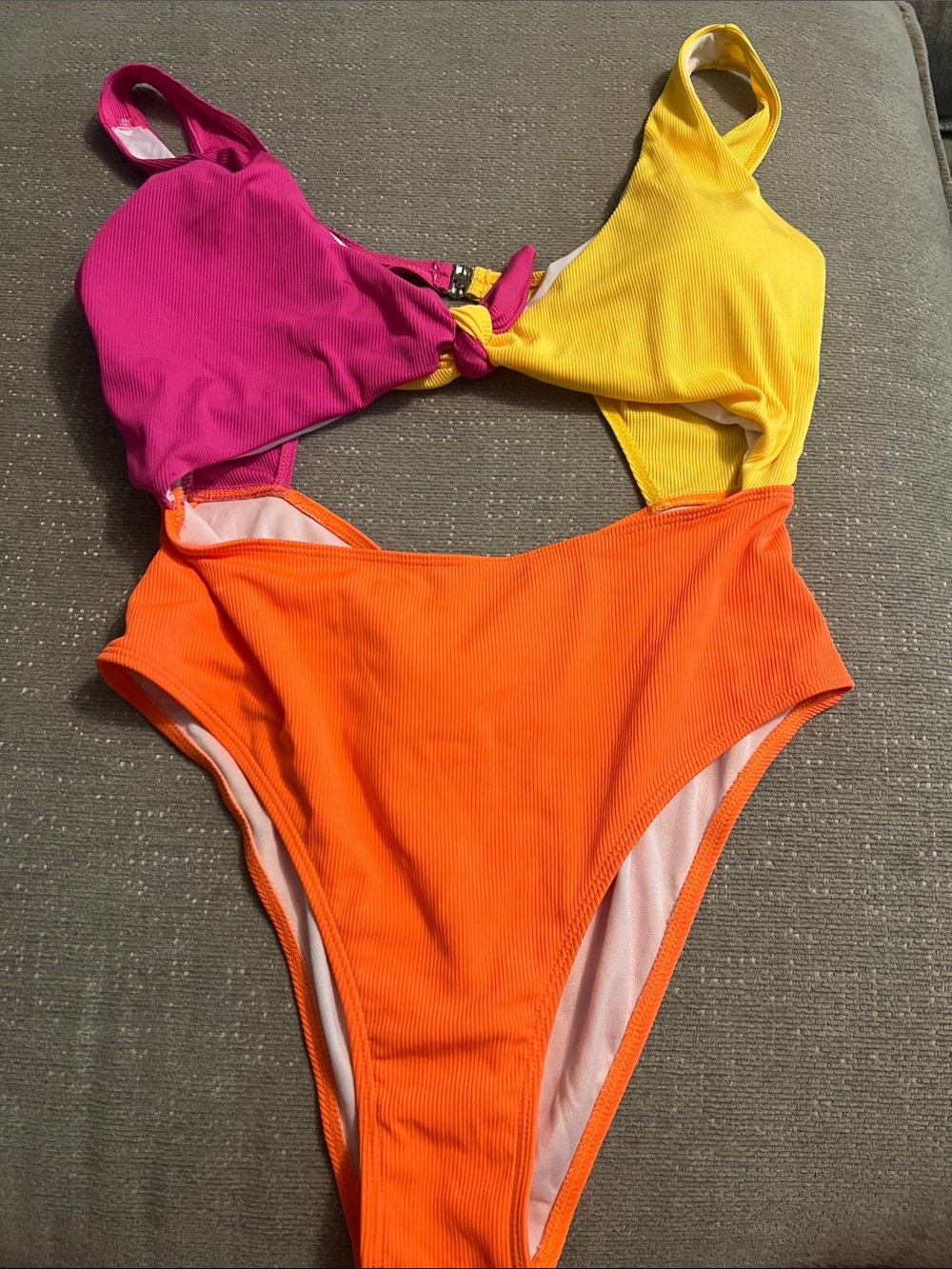 Colorblock One-Piece Swimsuit - Pink, Yellow & Orange